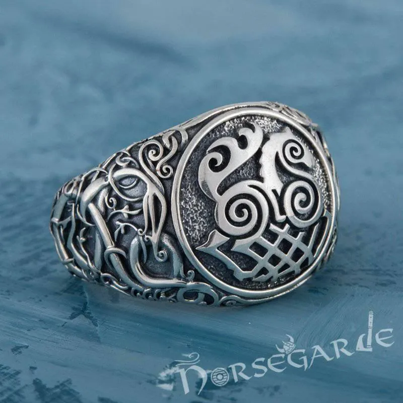 Handcrafted Urnes Style Sleipnir Ring - Sterling Silver