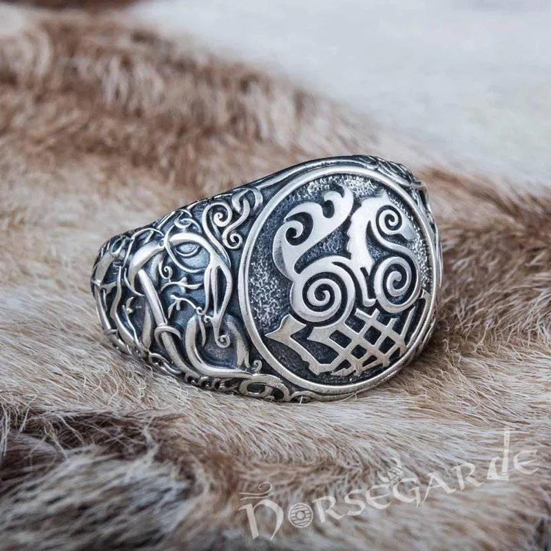 Handcrafted Urnes Style Sleipnir Ring - Sterling Silver