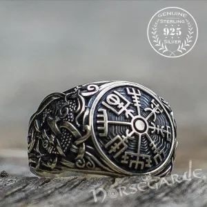 Handcrafted Vegvisir Rune Mammen Style Ring - Sterling Silver