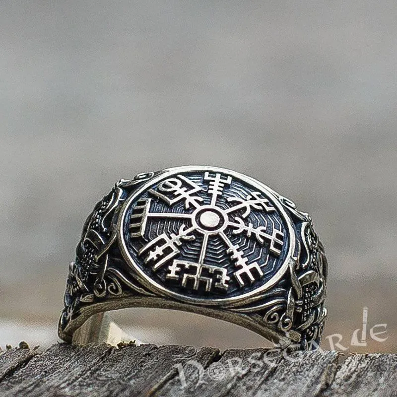 Handcrafted Vegvisir Rune Mammen Style Ring - Sterling Silver