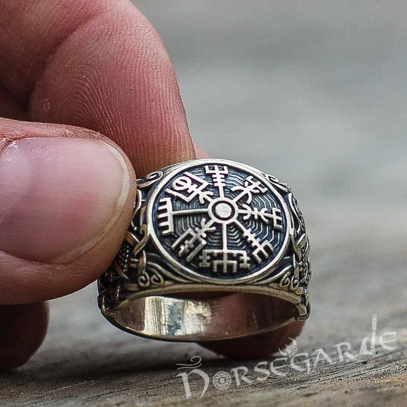 Handcrafted Vegvisir Rune Mammen Style Ring - Sterling Silver