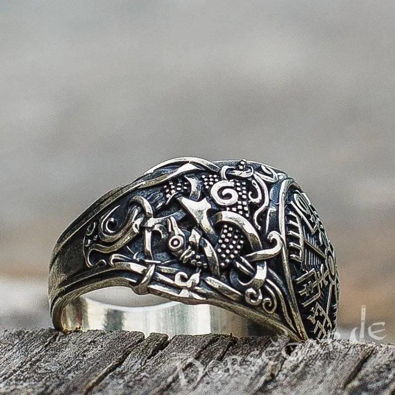 Handcrafted Vegvisir Rune Mammen Style Ring - Sterling Silver