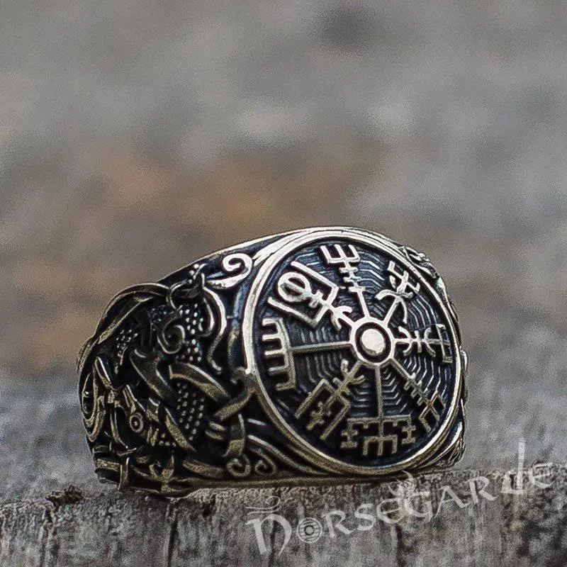 Handcrafted Vegvisir Rune Mammen Style Ring - Sterling Silver