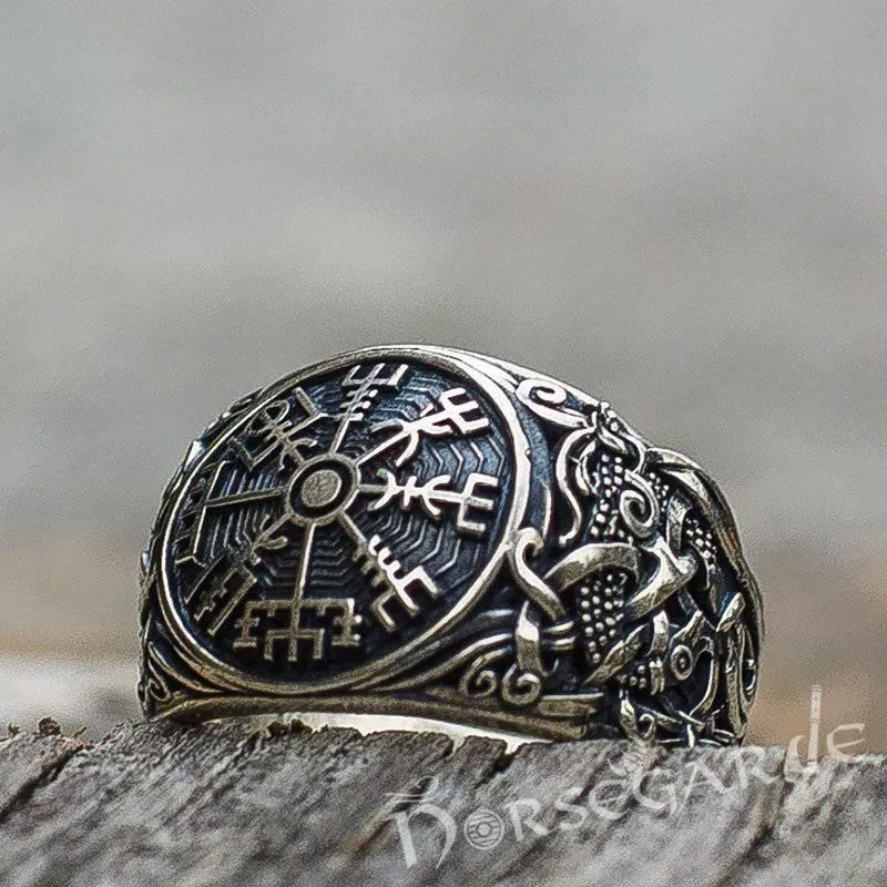 Handcrafted Vegvisir Rune Mammen Style Ring - Sterling Silver