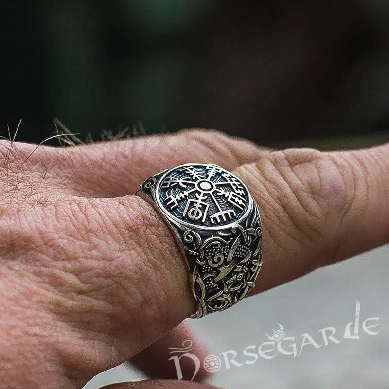 Handcrafted Vegvisir Rune Mammen Style Ring - Sterling Silver