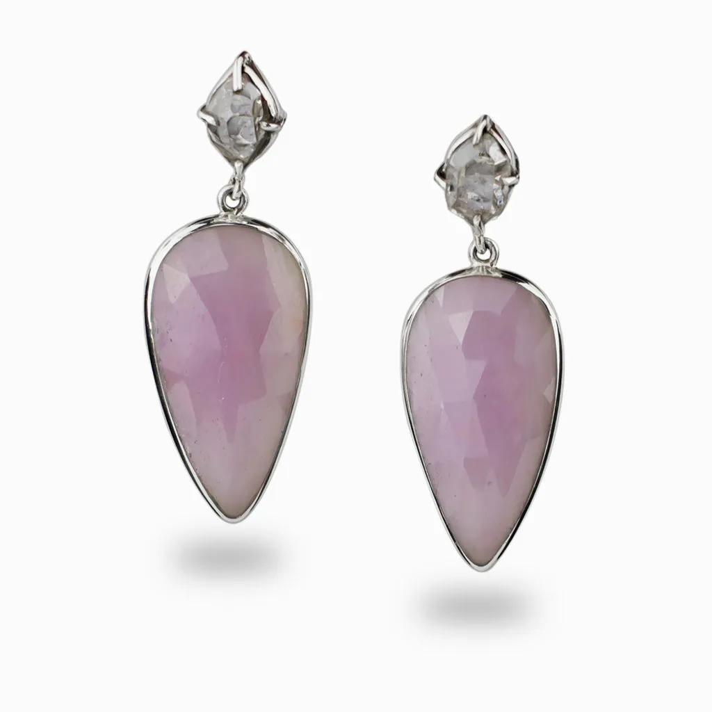 Herkimer Diamond & Kunzite Drop Earrings