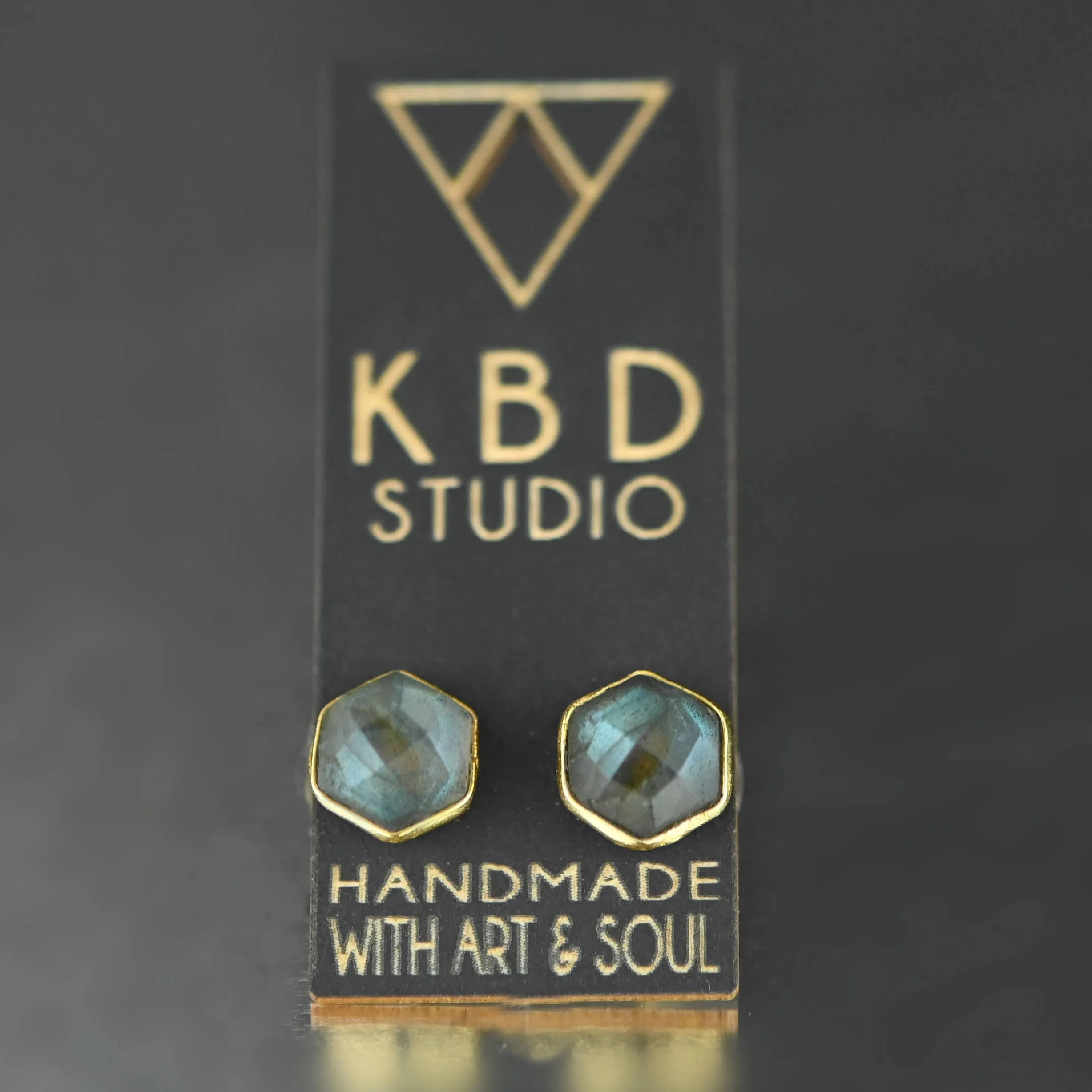 Hexagon Gemstone Stud Earrings (Labradorite)