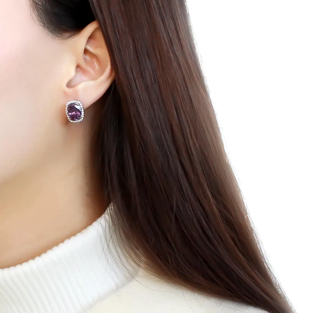 High polished (no plating) Stainless Steel Earrings with AAA Grade CZ in Amethyst for Women Amethyst Stone Color Style DA298