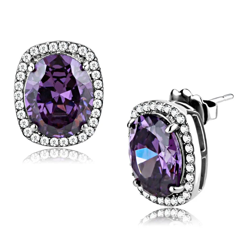 High polished (no plating) Stainless Steel Earrings with AAA Grade CZ in Amethyst for Women Amethyst Stone Color Style DA298