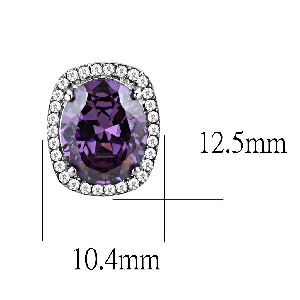 High polished (no plating) Stainless Steel Earrings with AAA Grade CZ in Amethyst for Women Amethyst Stone Color Style DA298