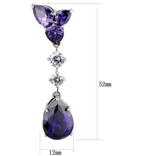 High polished (no plating) Stainless Steel Earrings with AAA Grade CZ in Amethyst for Women Amethyst Stone Color Style TK2144