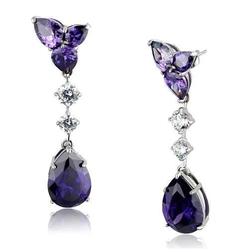 High polished (no plating) Stainless Steel Earrings with AAA Grade CZ in Amethyst for Women Amethyst Stone Color Style TK2144