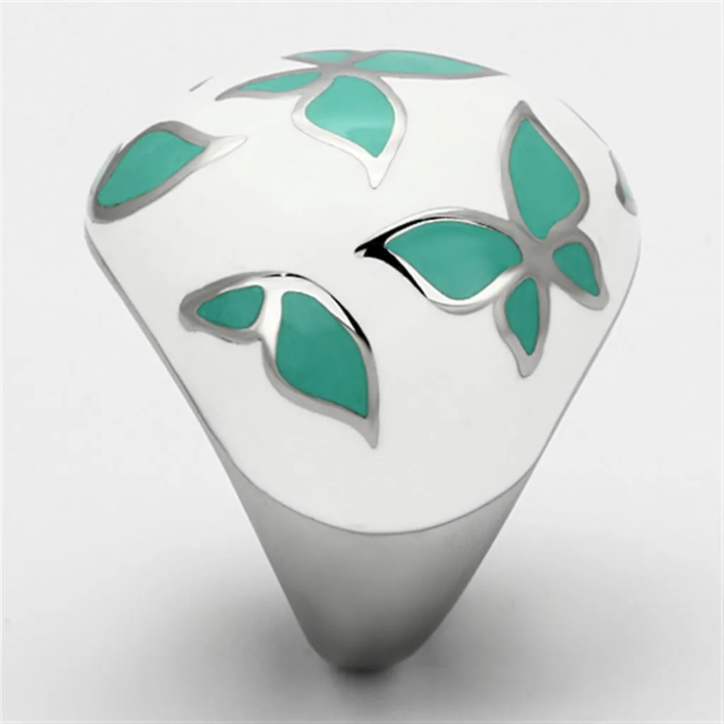 High polished (no plating) Stainless Steel Ring with Epoxy in Emerald for Women Style TK1137