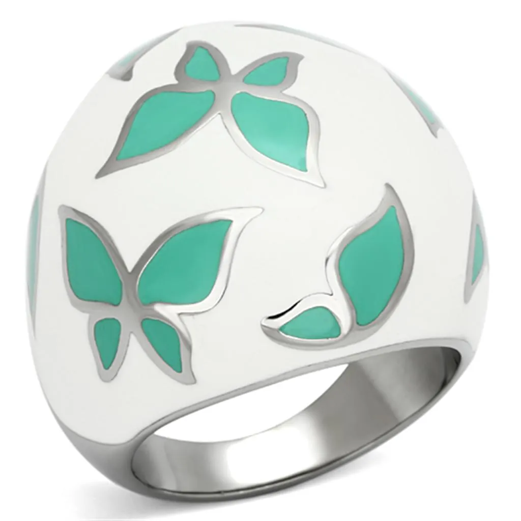 High polished (no plating) Stainless Steel Ring with Epoxy in Emerald for Women Style TK1137