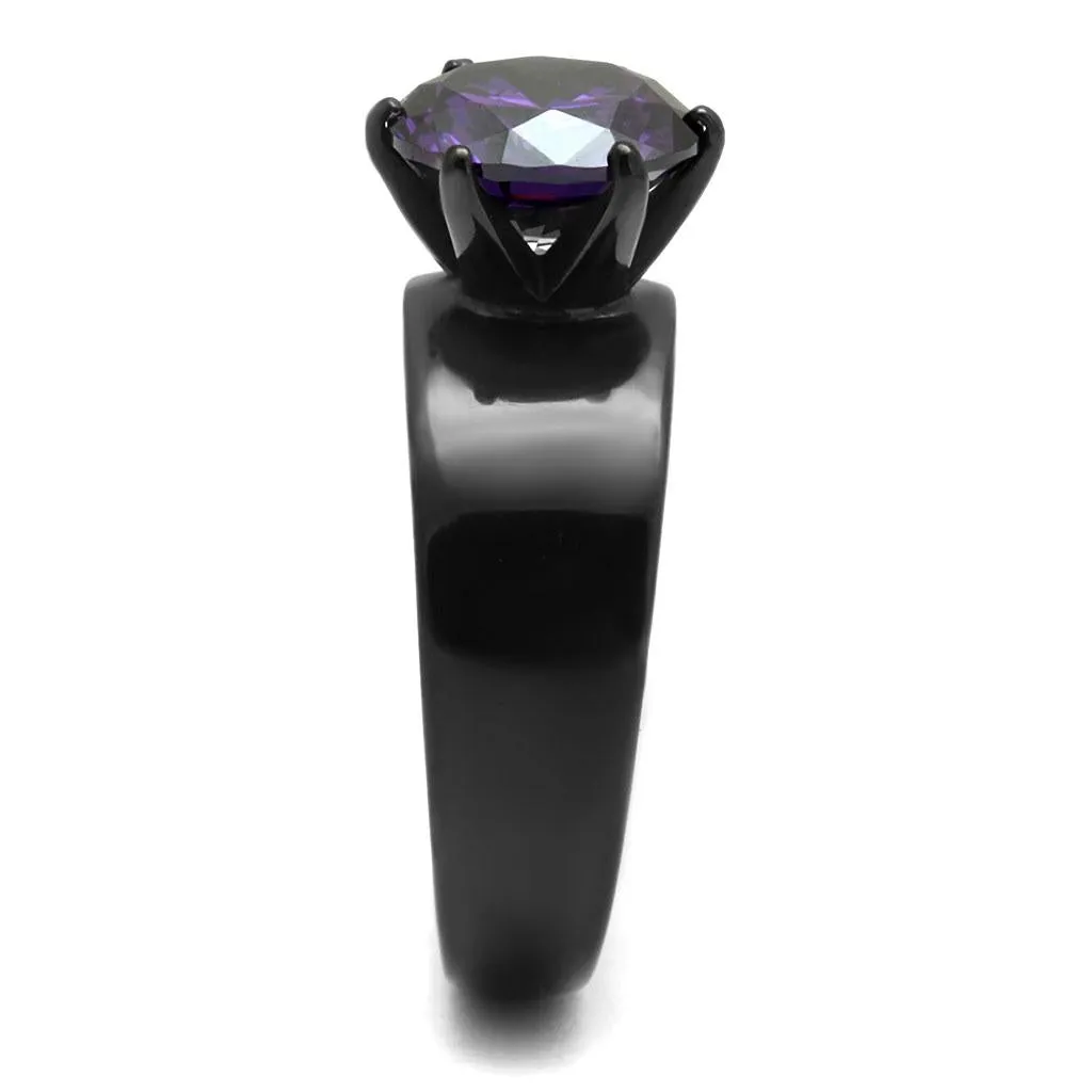 IP Black(Ion Plating) Stainless Steel Ring with AAA Grade CZ in Amethyst for Women Style TK2999