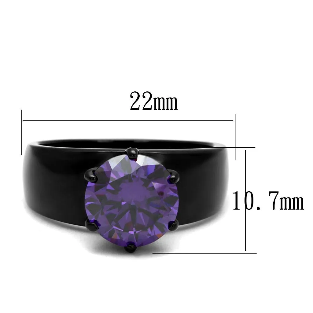 IP Black(Ion Plating) Stainless Steel Ring with AAA Grade CZ in Amethyst for Women Style TK2999