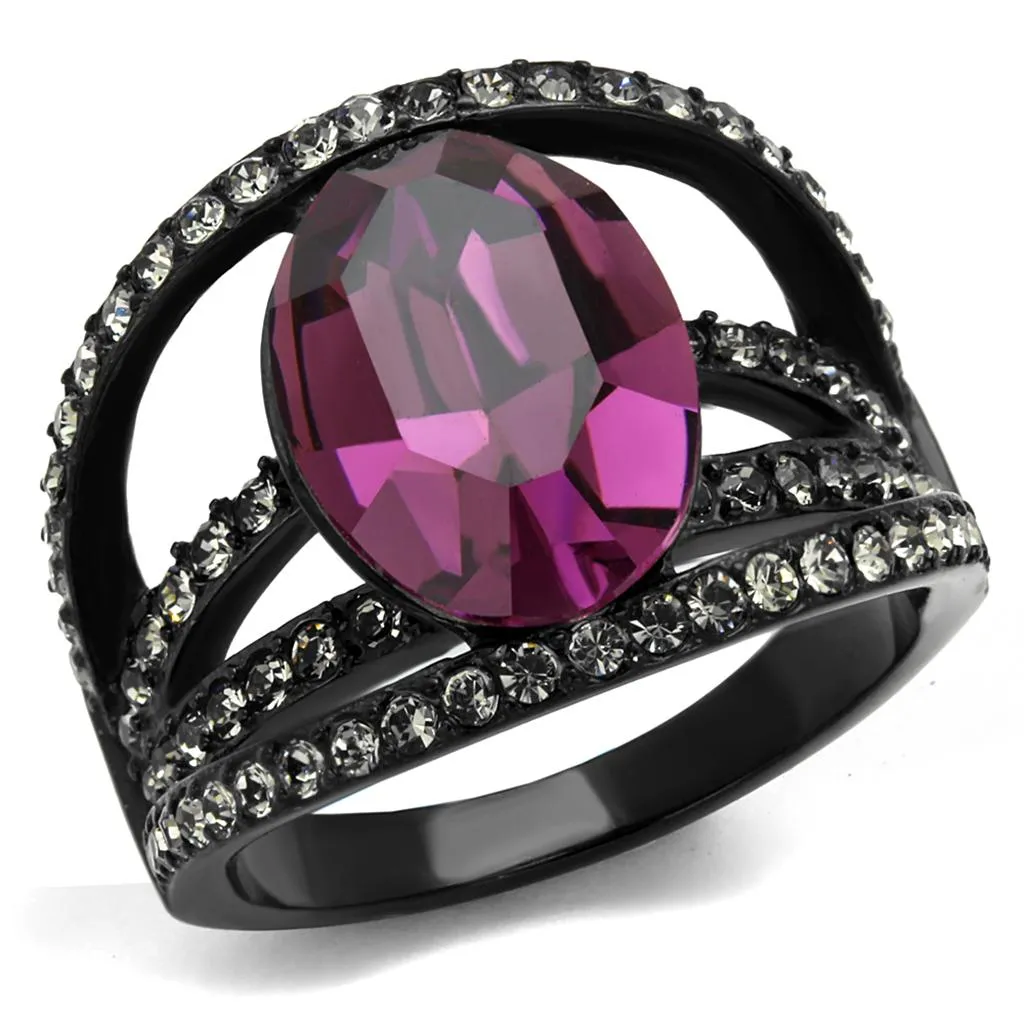 IP Black(Ion Plating) Stainless Steel Ring with Top Grade Crystal in Amethyst for Women Style TK2348