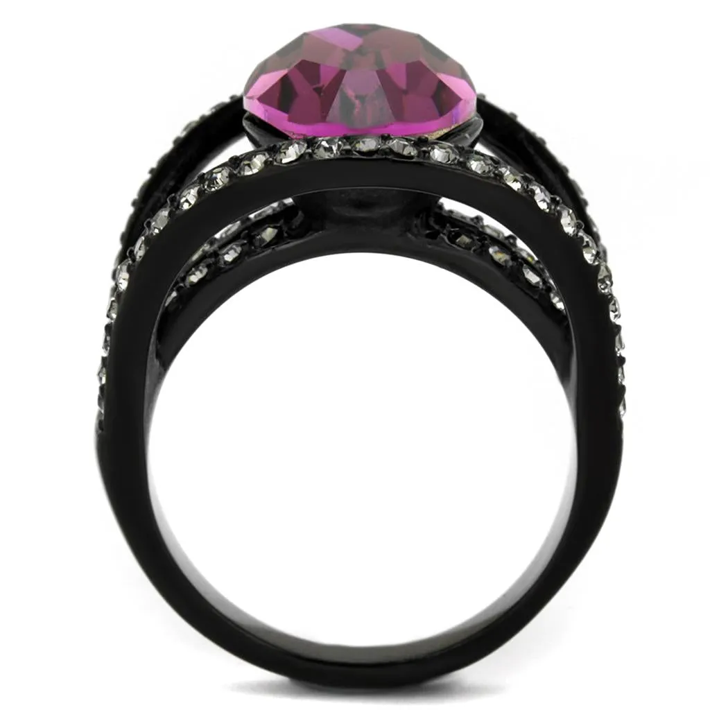 IP Black(Ion Plating) Stainless Steel Ring with Top Grade Crystal in Amethyst for Women Style TK2348