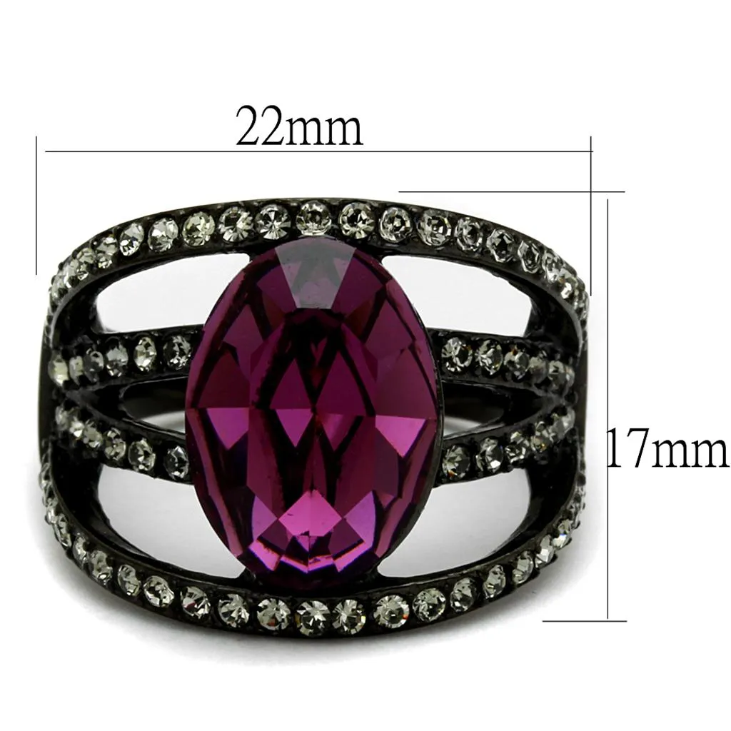 IP Black(Ion Plating) Stainless Steel Ring with Top Grade Crystal in Amethyst for Women Style TK2348