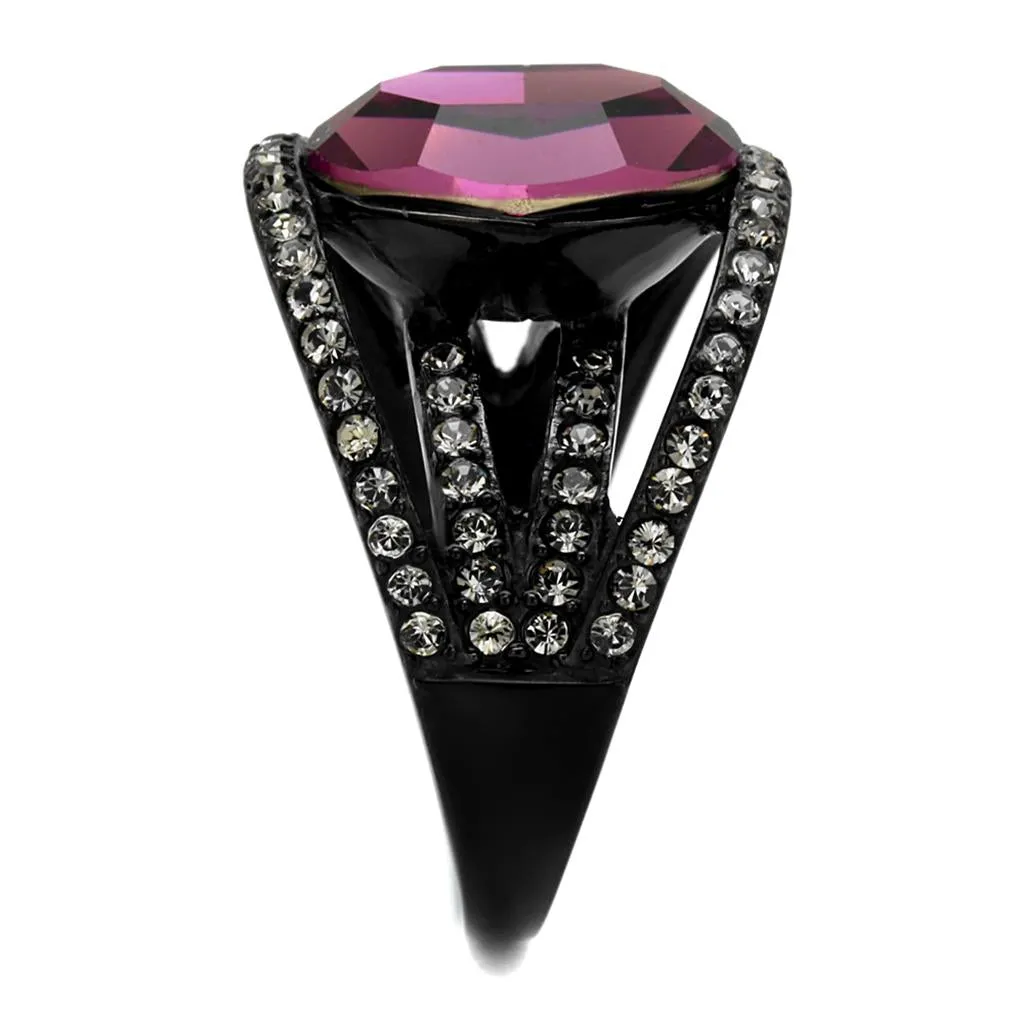 IP Black(Ion Plating) Stainless Steel Ring with Top Grade Crystal in Amethyst for Women Style TK2348