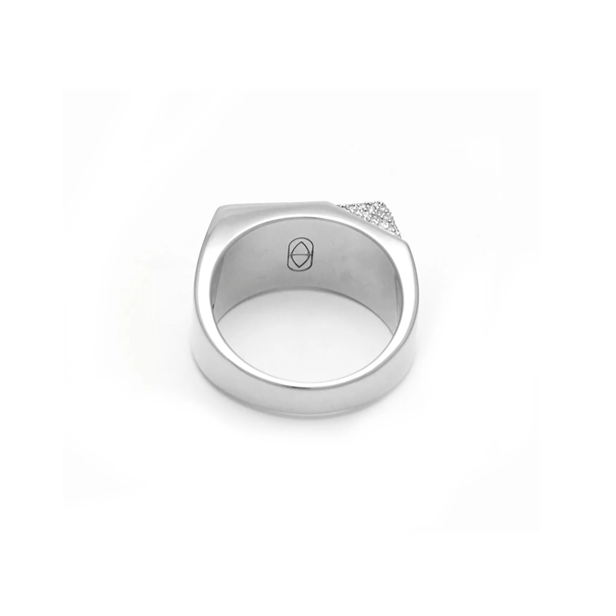 Jewel Beneath White Diamond Signet Ring - 18kt recycled white gold - made to order