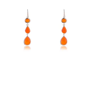 Juno, Carnelian 3 Stone Drop Earrings, Gold Vermeil