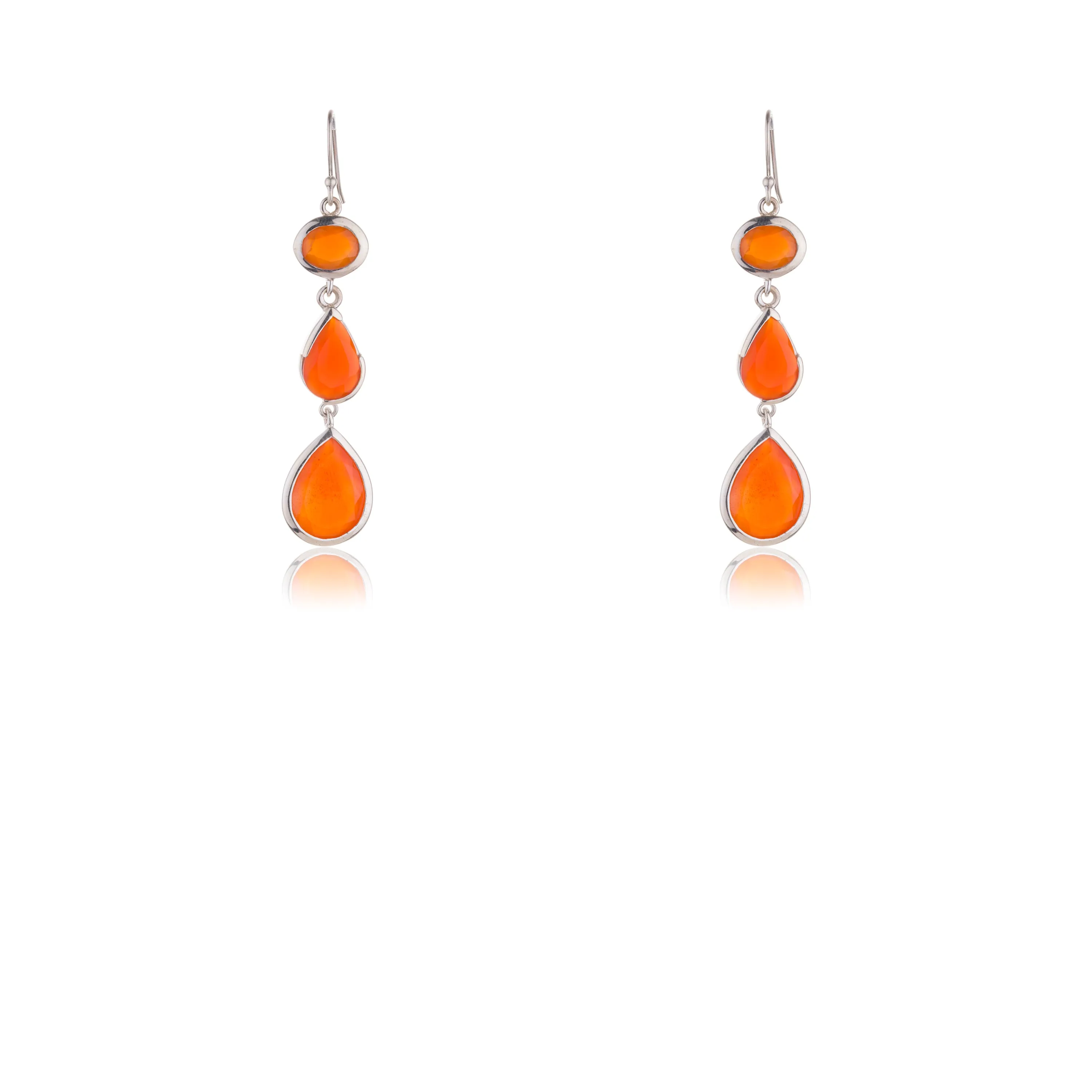 Juno, Carnelian 3 Stone Drop Earrings, Gold Vermeil