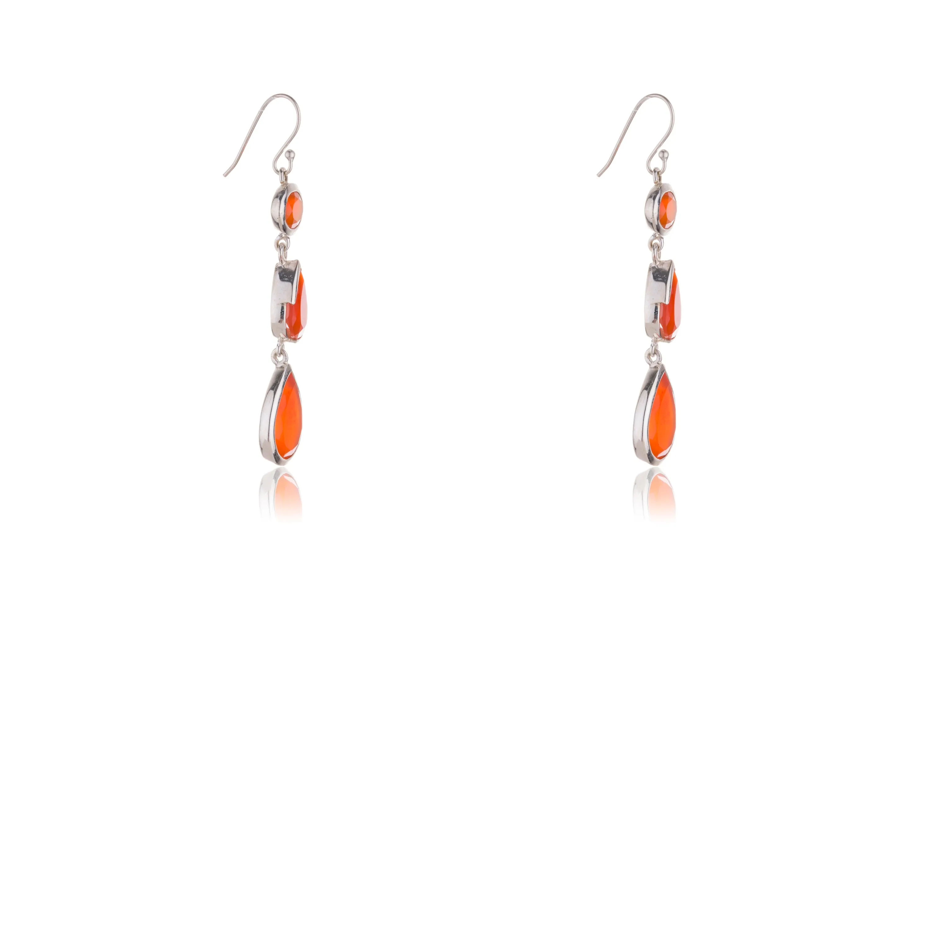 Juno, Carnelian 3 Stone Drop Earrings, Gold Vermeil