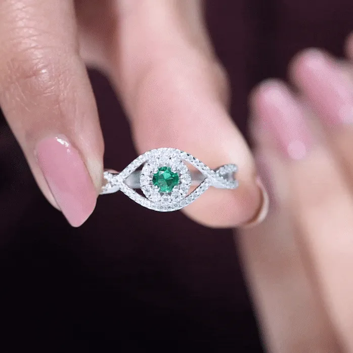 Lab Grown Emerald and Diamond Crossover Ring