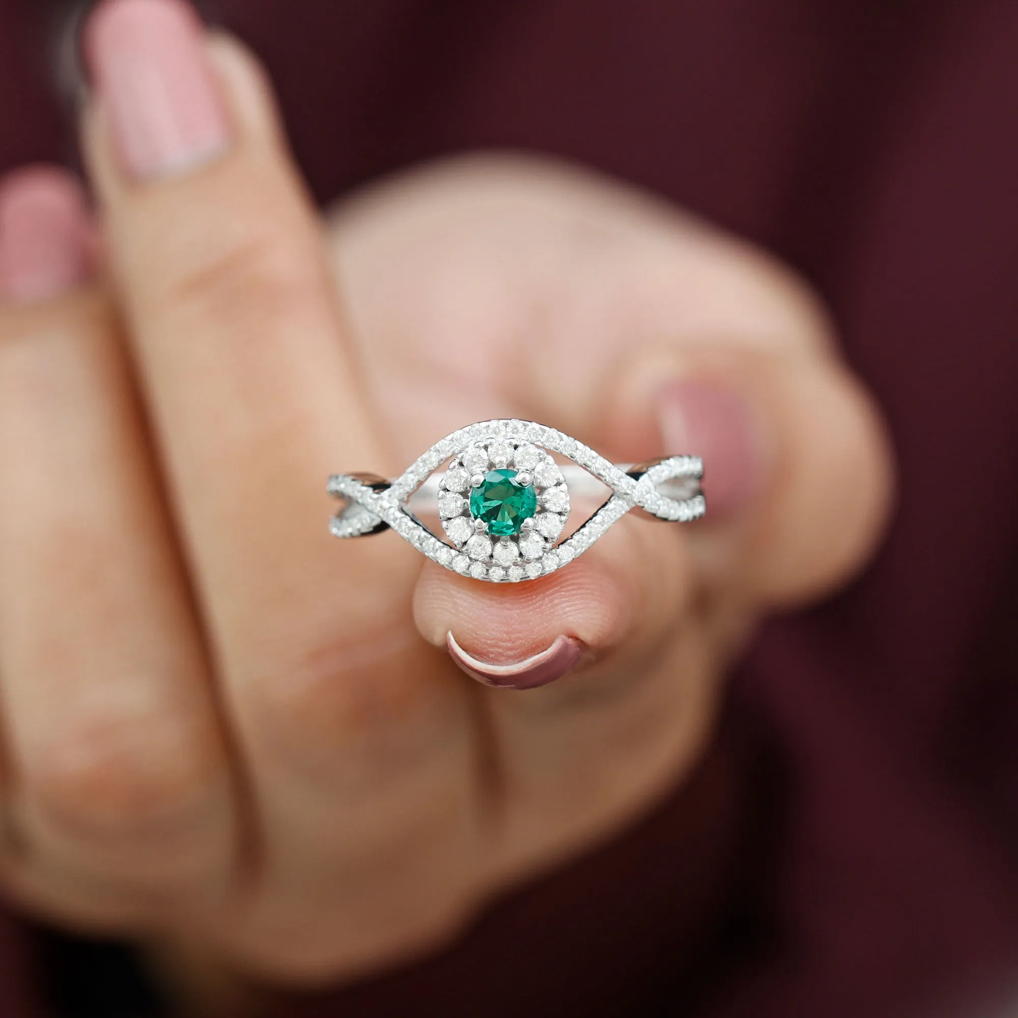 Lab Grown Emerald and Diamond Crossover Ring