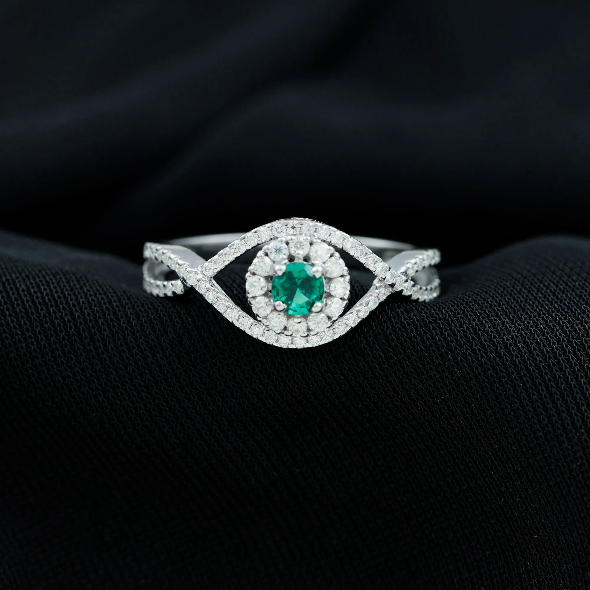 Lab Grown Emerald and Diamond Crossover Ring