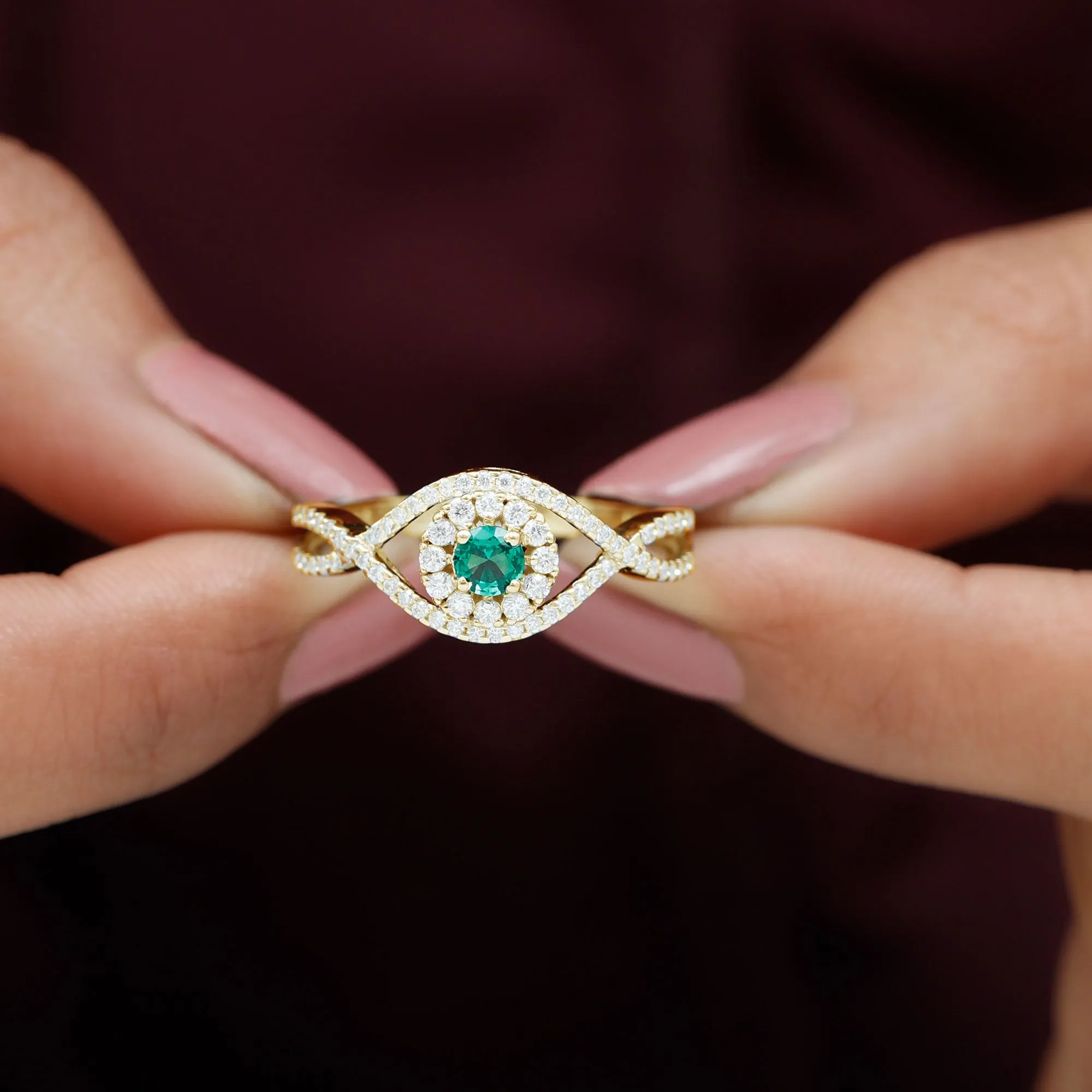 Lab Grown Emerald and Diamond Crossover Ring