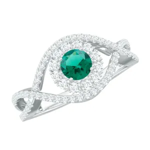 Lab Grown Emerald and Diamond Crossover Ring