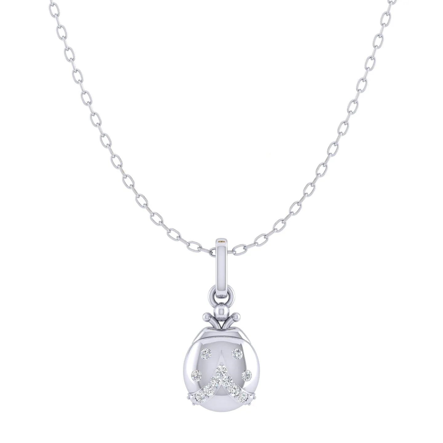 LadyBug 1/20 Cttw Natural Diamond Pendant Necklace set in 925 Sterling Silver