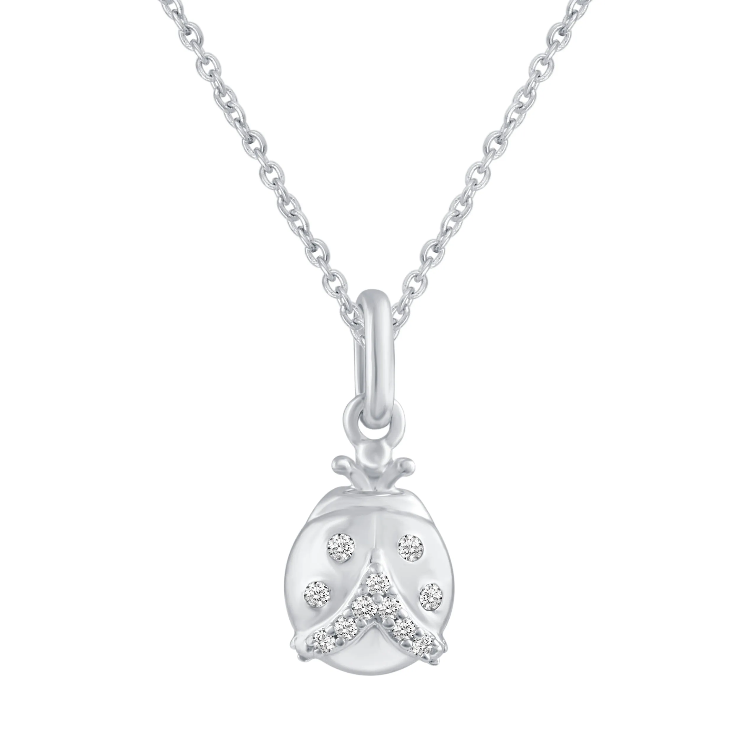 LadyBug 1/20 Cttw Natural Diamond Pendant Necklace set in 925 Sterling Silver