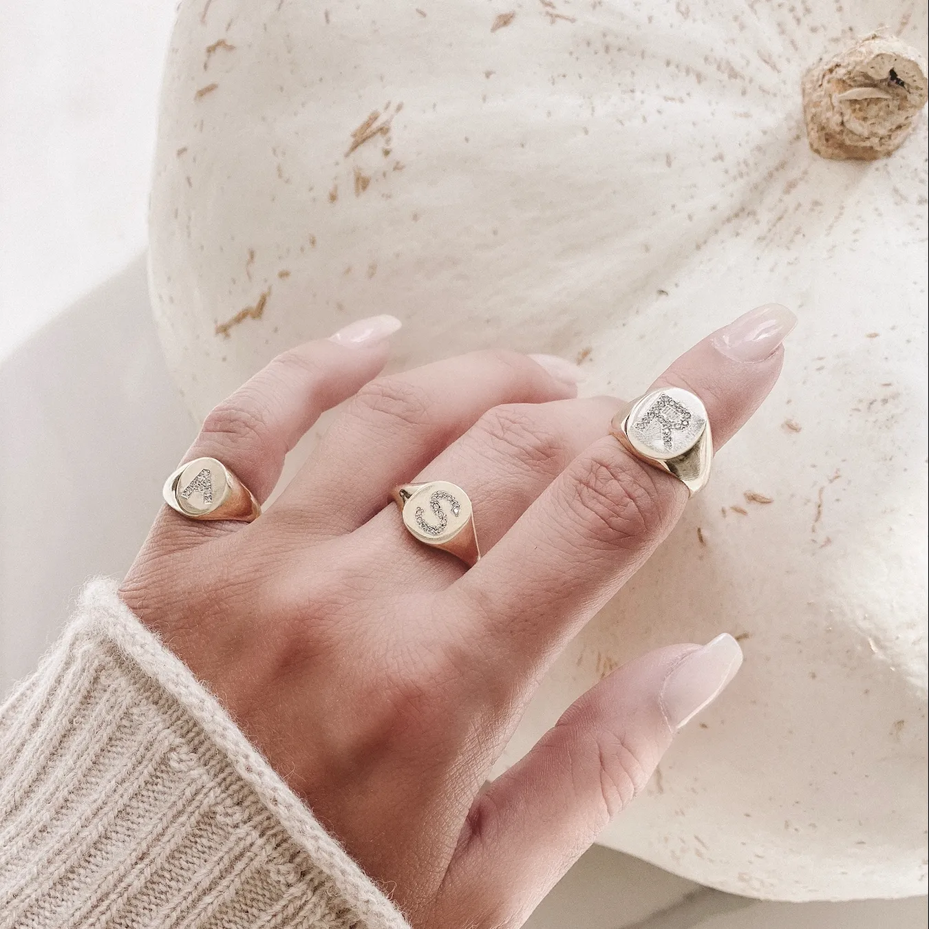 LANA PAVE DIAMOND INITIAL SIGNET RING