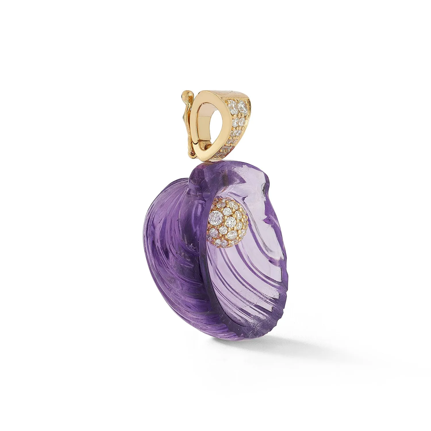 Large Dream Shell Pendant - Amethyst with Diamond Pearl