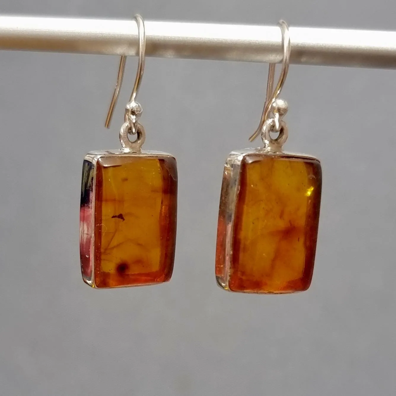 Large Rectangle Baltic Amber 925 Sterling Silver Earrings, AMBE3