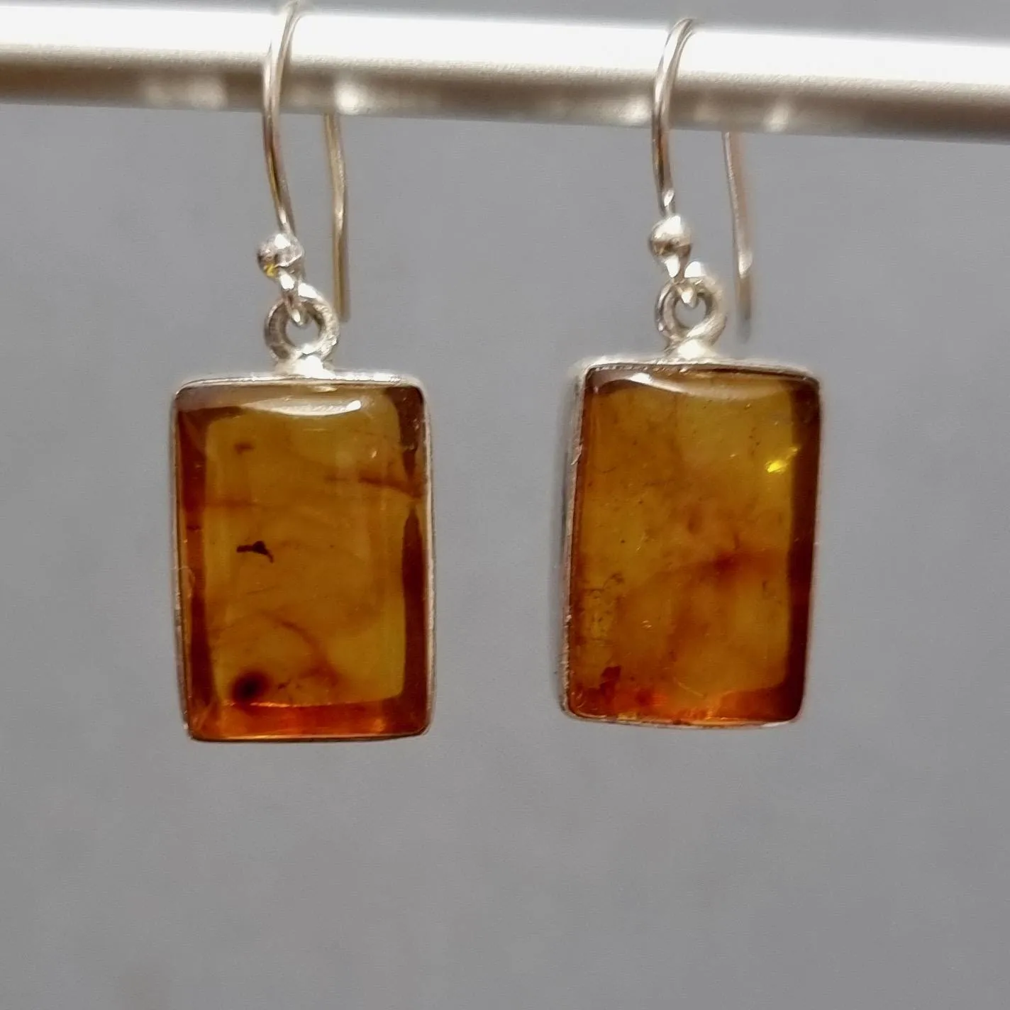 Large Rectangle Baltic Amber 925 Sterling Silver Earrings, AMBE3