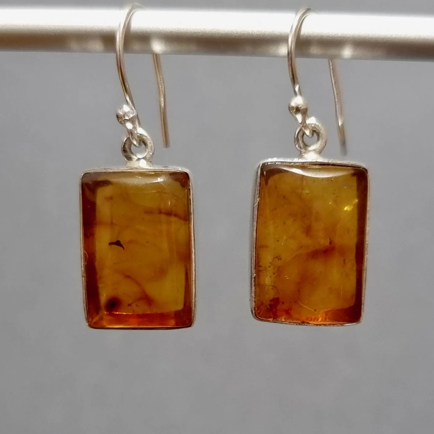 Large Rectangle Baltic Amber 925 Sterling Silver Earrings, AMBE3