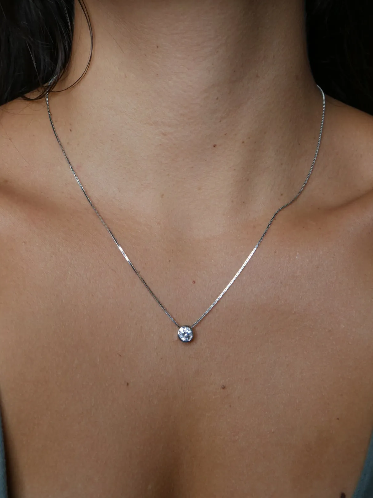 Large Single Bezel Diamond CZ Running Circles In My Mind .925 Sterling Silver Necklace.