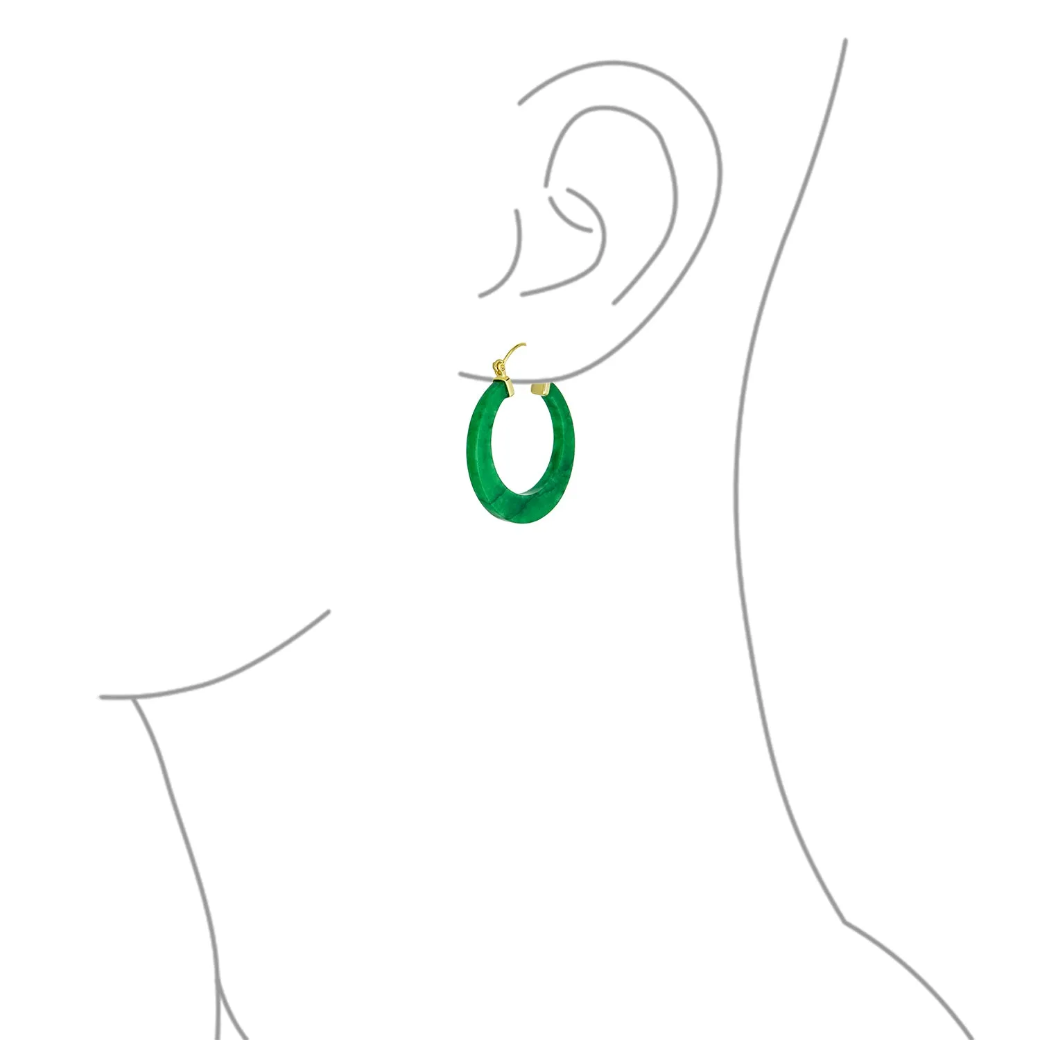 Light Green Jade CZ Hoop Earrings 14K Gold Plated Sterling Silver 1.2 Inch