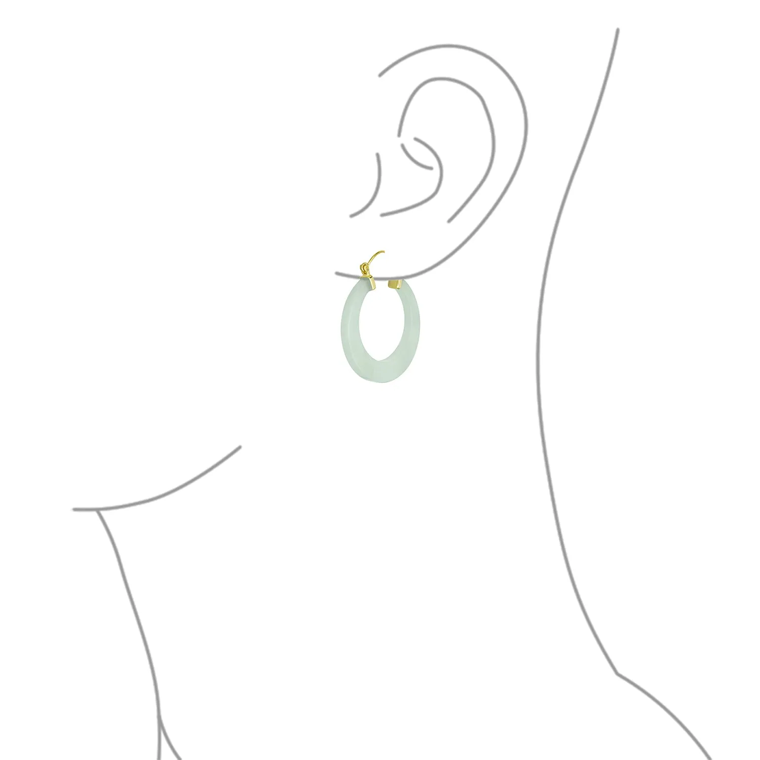 Light Green Jade CZ Hoop Earrings 14K Gold Plated Sterling Silver 1.2 Inch