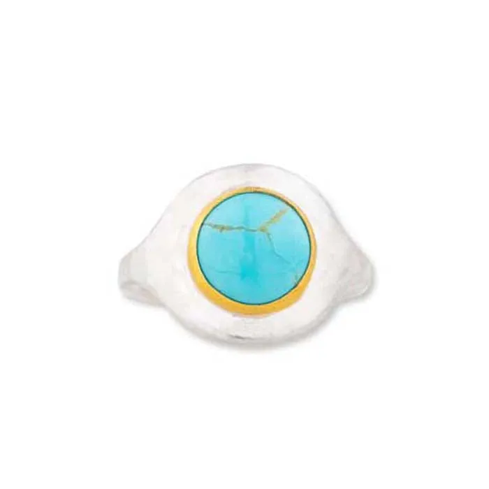 Lika Behar Jelly Bonbon Kingman Turquoise Signet Ring in Sterling Silver and 24K Yellow Gold