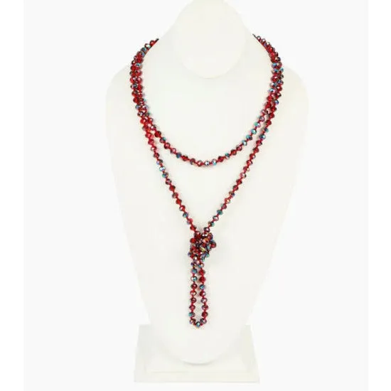 Long Iridescent Multi Red Beaded Necklace