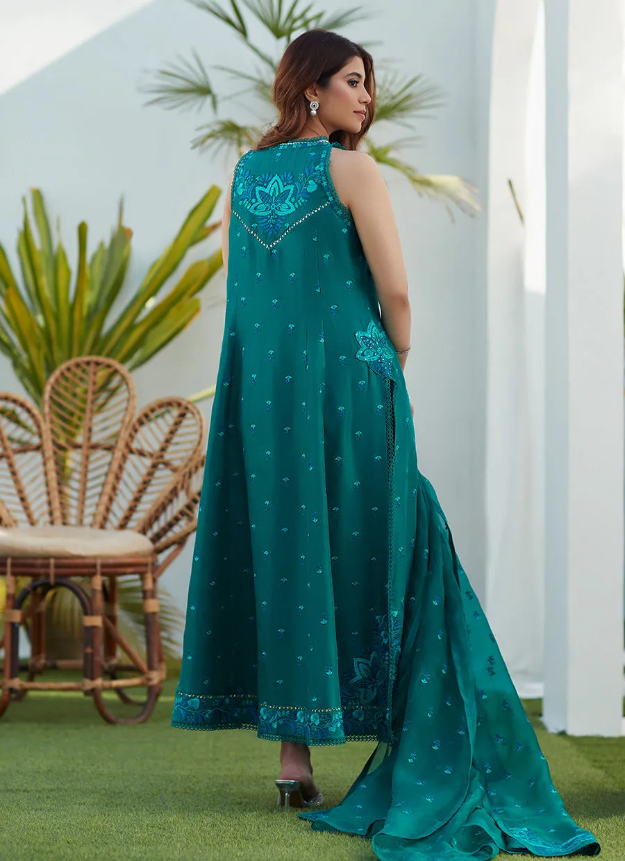 Luxe Pret '23 - Shel Emerald Paneled Shirt And Dupatta