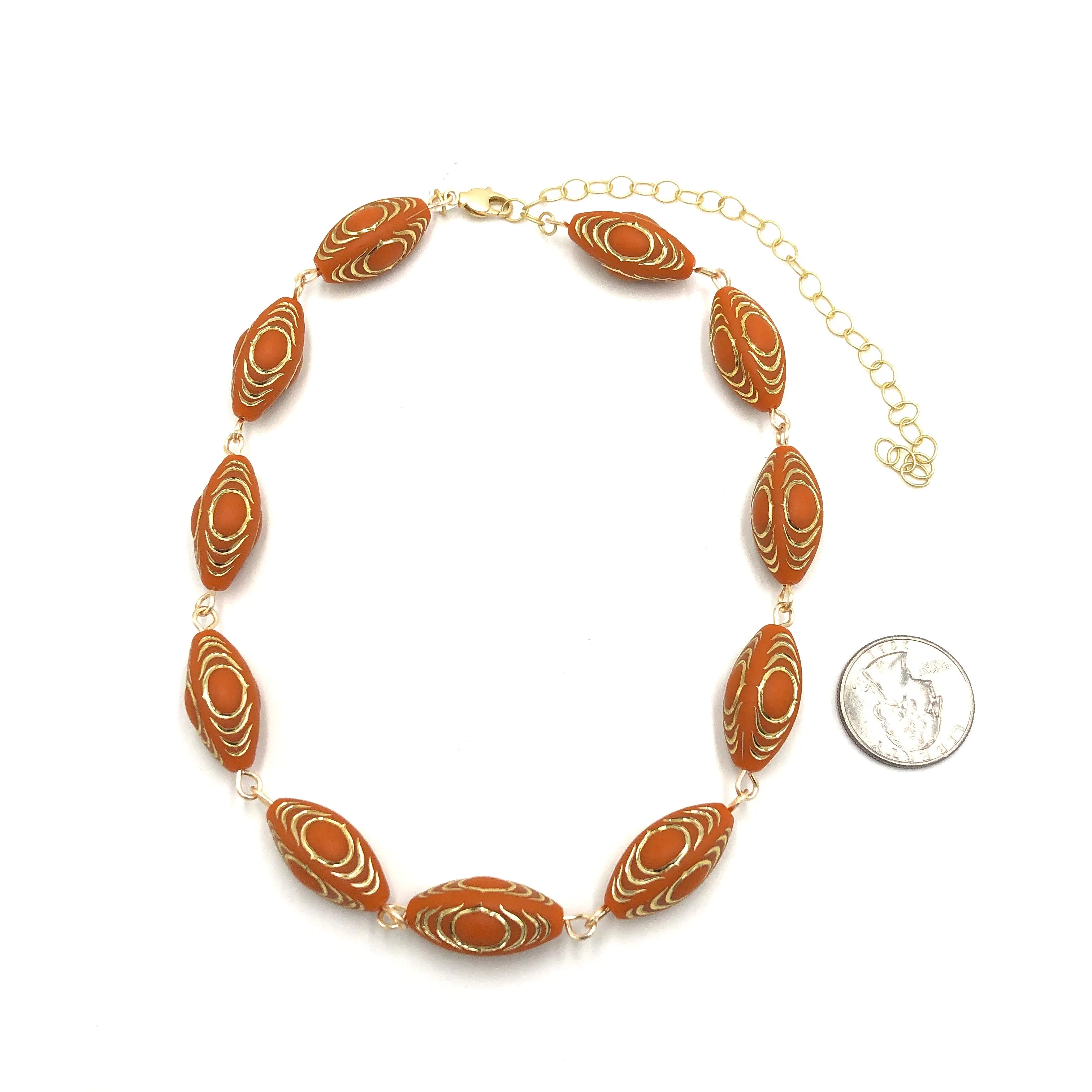 Marigold & Gold Lame’ Beaded Amelia Necklace