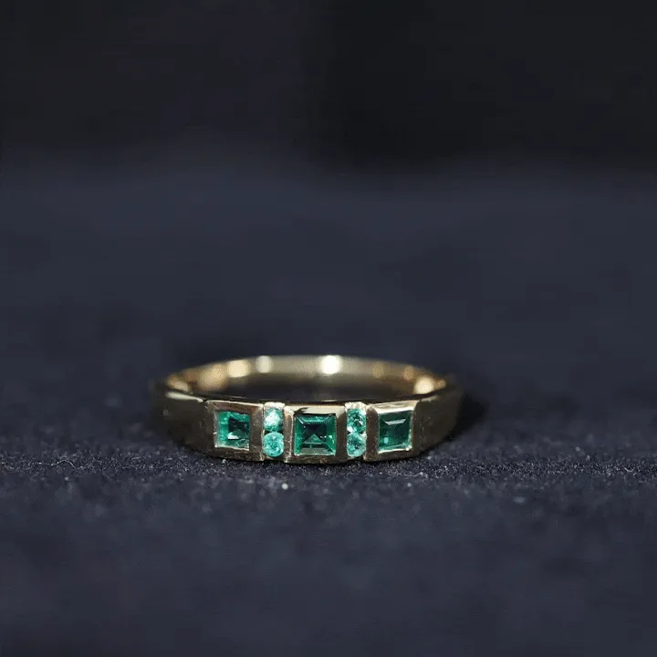 May Birthstone 1/4 CT Bezel Set Emerald Band Ring