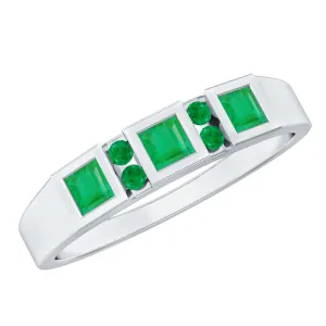 May Birthstone 1/4 CT Bezel Set Emerald Band Ring