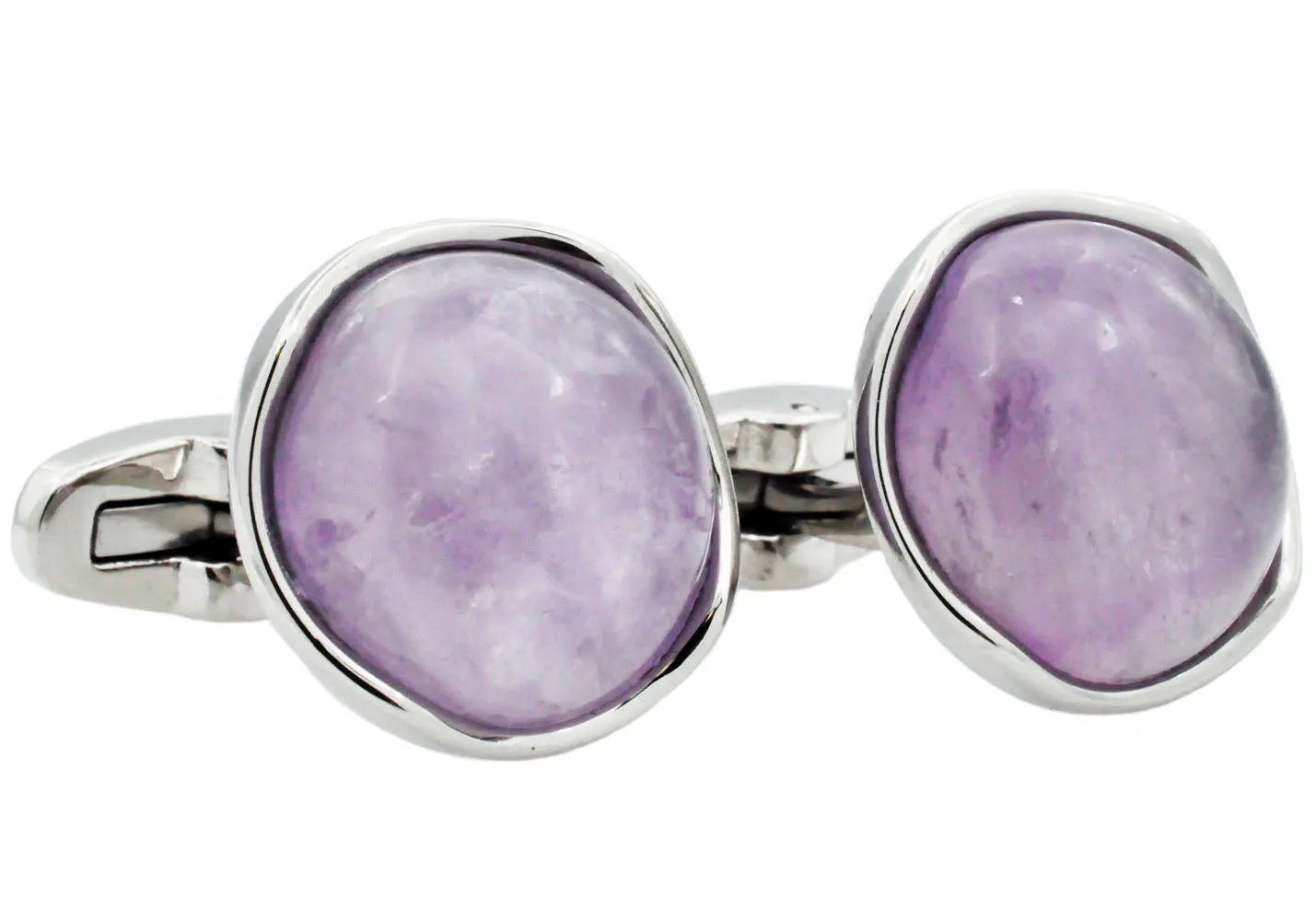 Mens Genuine Amethyst Stainless Steel Cuff Links